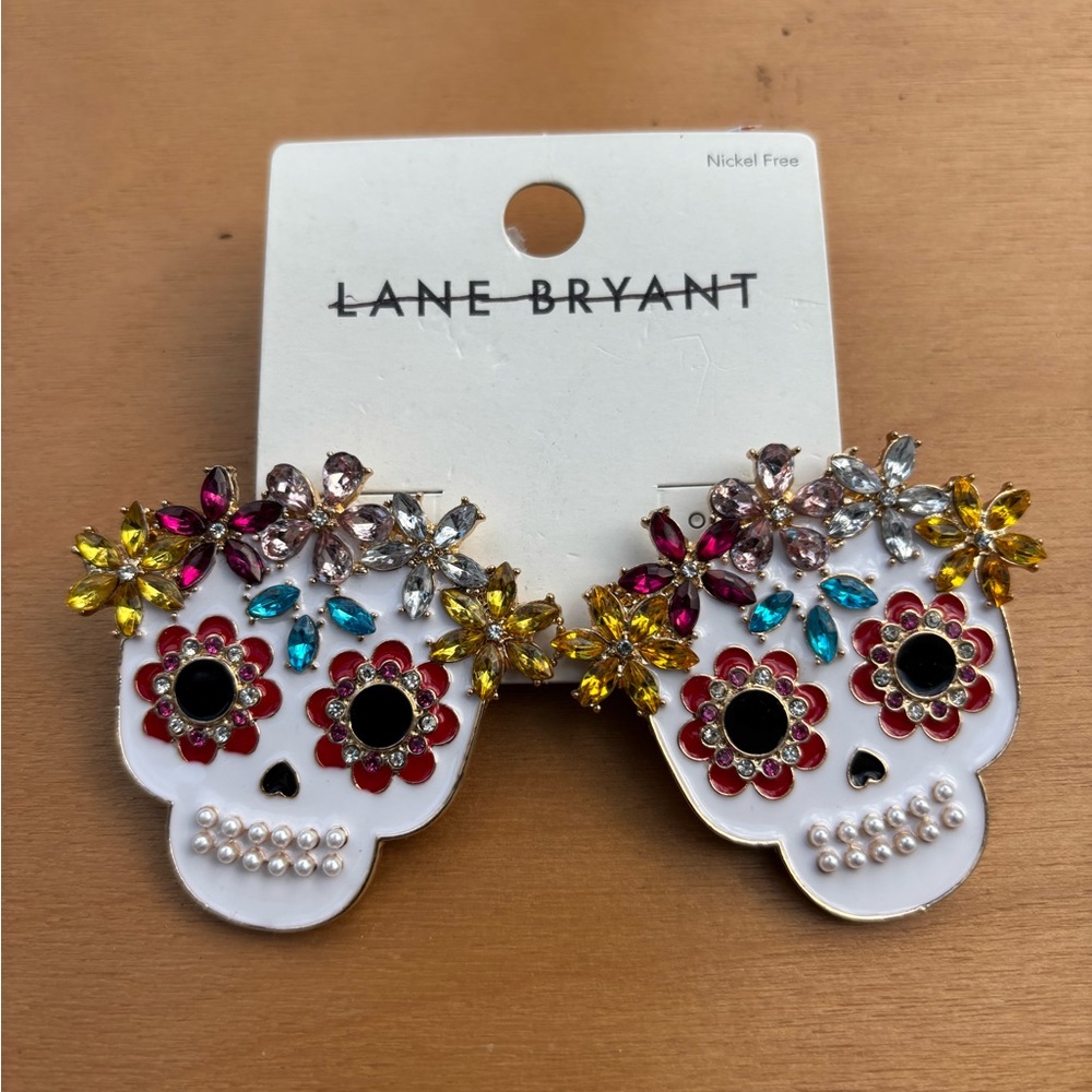 Lane Bryant Silver Skull Earrings with Gold Accents